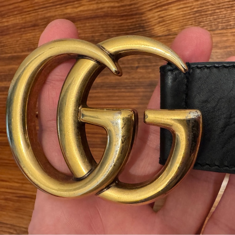 AUTHENTIC Gucci Double G Buckle Belt Gold/Black - Picture 10 of 13